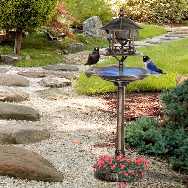 English Elm Outsunny 3-In-1 Vintage Garden Bird Bath, Feeder & Planter - Elegant Antique Design For Bird Lovers W2225P217962-GIGA
