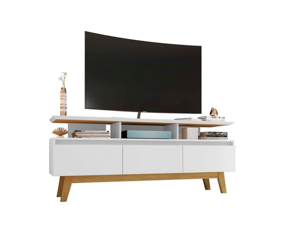 English Elm Yonkers 63" White Tv Stand - Modern Design With Concealed Storage, Open Shelves & Cable Management B365P398394-GIGA