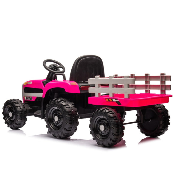 English Elm Ride on Electric Tractor Toy with Trailer 24v 400w Dual Motors Remote Control Led Red W1578P193902