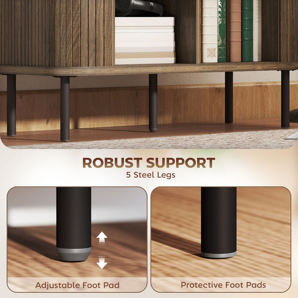 English Elm Storage Sideboard with Tambour Slatted Doors Walnut Finish and Black Metal Legs T3971P390804