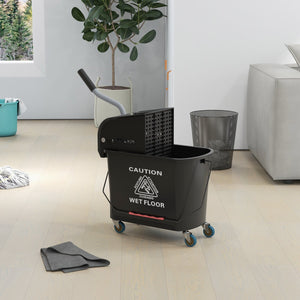 English Elm HOMCOM Professional 21Qt Mop Bucket with Down-Press Wringer, Dual-Chamber Water Separation, Casters Black W2225P217086