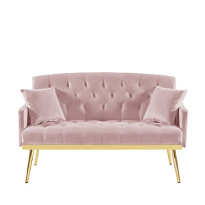 English Elm Pink Velvet Tufted Loveseat with Gold Legs Glam Studio Bedroom Compact Sofa W3985P435507