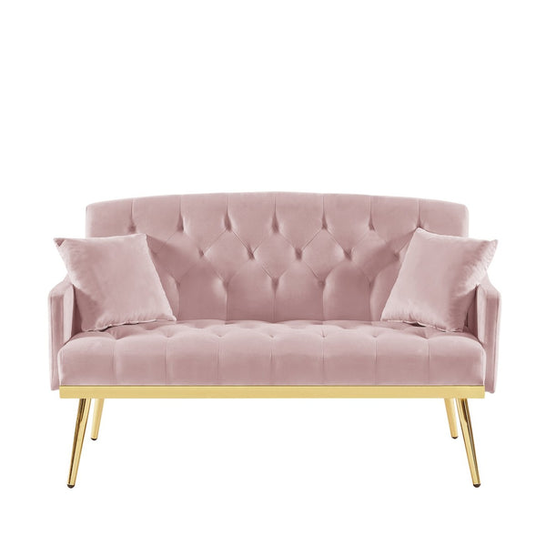 English Elm Pink Velvet Tufted Loveseat with Gold Legs Glam Studio Bedroom Compact Sofa W3985P435507