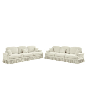 English Elm Classic 2 Piece Modular Couch Set: Elegant Chenille Sofa & Loveseat With Dual-Style Ruffle Skirts W3041S00237