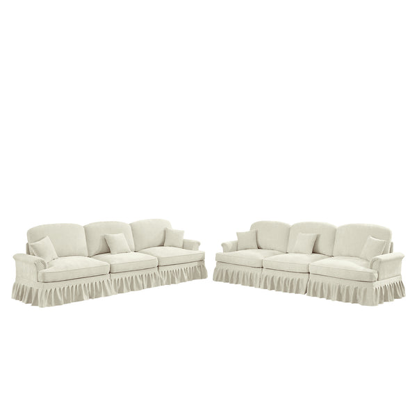 English Elm Classic 2 Piece Modular Couch Set: Elegant Chenille Sofa & Loveseat With Dual-Style Ruffle Skirts W3041S00237