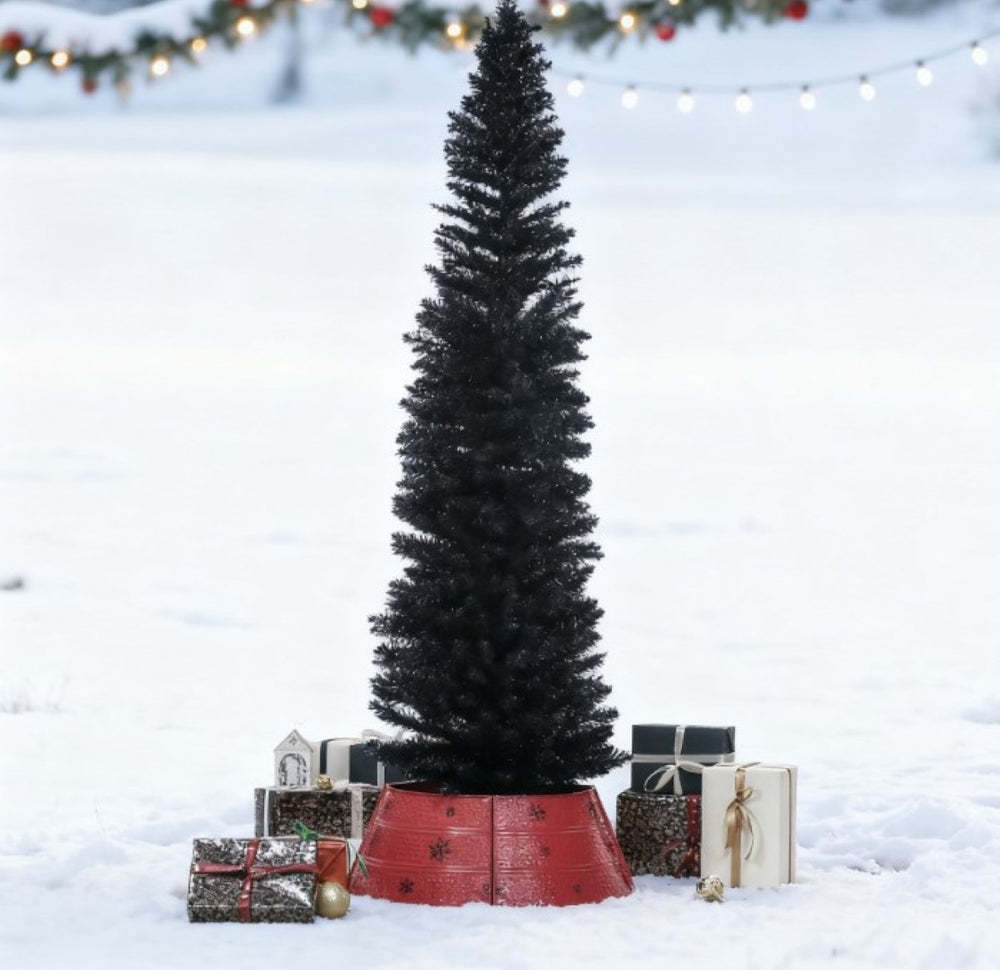 English Elm Snow Flocked Pink Pencil Artificial Christmas Tree for Entryway or Bedroom Corner T3971P412807