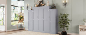 English Elm Queen Murphy Wall Bed Gray Pine Platform Frame with Dual Wardrobe Storage Shelves N733S339767E