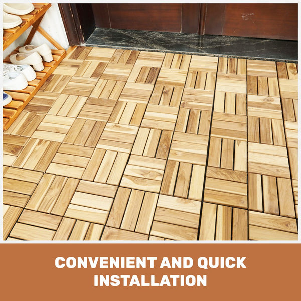 English Elm 30 Interlocking Deck Tiles Checker Pattern 12" x 12" Acacia Hardwood Outdoor Flooring Waterproof, DIY-Friendly, Mold-Resistant Yellow W2391P288867