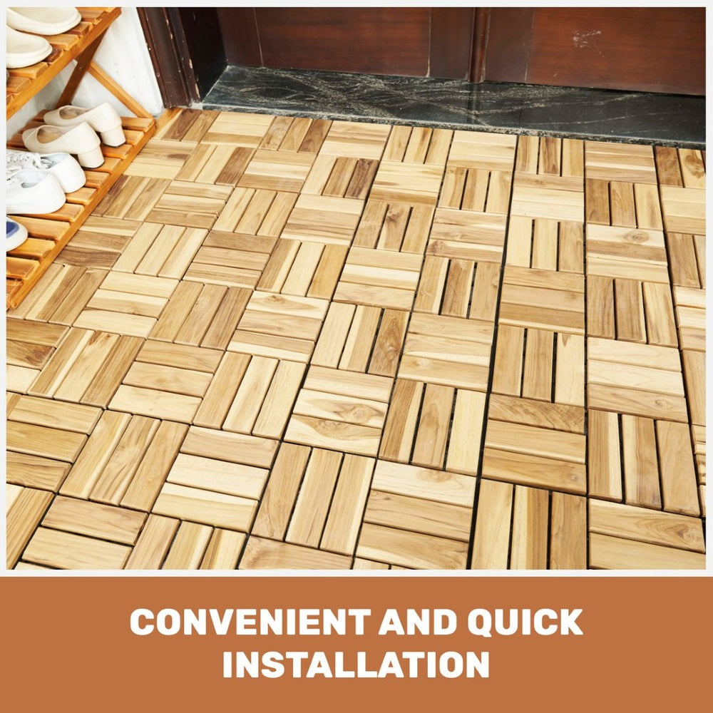 English Elm 30 Piece Interlocking Acacia Hardwood Deck Tiles Checker Pattern Outdoor Patio Flooring W2391P160548