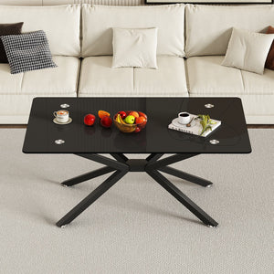 English Elm 39.37" Rectangle Black Glass Coffee Table – Modern Design With Durable Metal Legs For Any Space W241P227961
