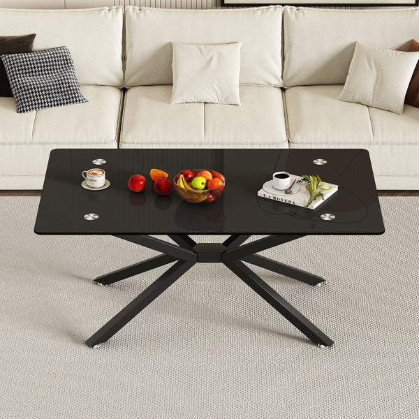 English Elm 39.37" Rectangle Black Glass Coffee Table – Modern Design With Durable Metal Legs For Any Space W241P227961