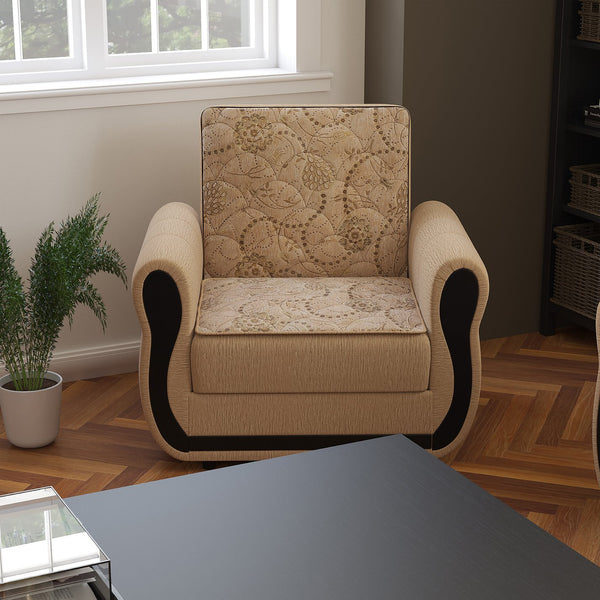 English Elm PrimeNest Averna Collection Upholstered Convertible Armchair with Storage, Chenille Comfort & Space-Saving Design Beige,Black B030P286217