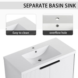 English Elm 36" Floating Bathroom Vanity with Resin Sink, Wavy Doors, Soft-Close Hinges & Durable Plywood Finish White W999P251811
