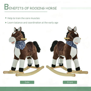 English Elm Ride-on Cowboy Rocking Horse with Plush Body Realistic Sounds and Wooden Base T3971P442347