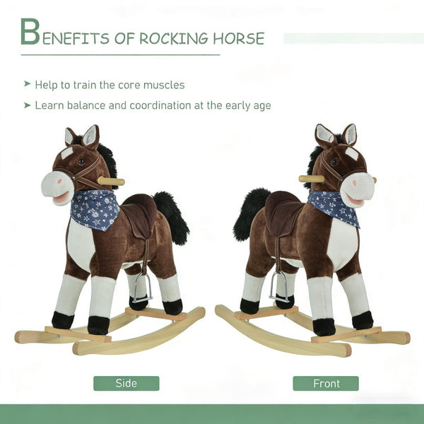English Elm Ride-on Cowboy Rocking Horse with Plush Body Realistic Sounds and Wooden Base T3971P442347