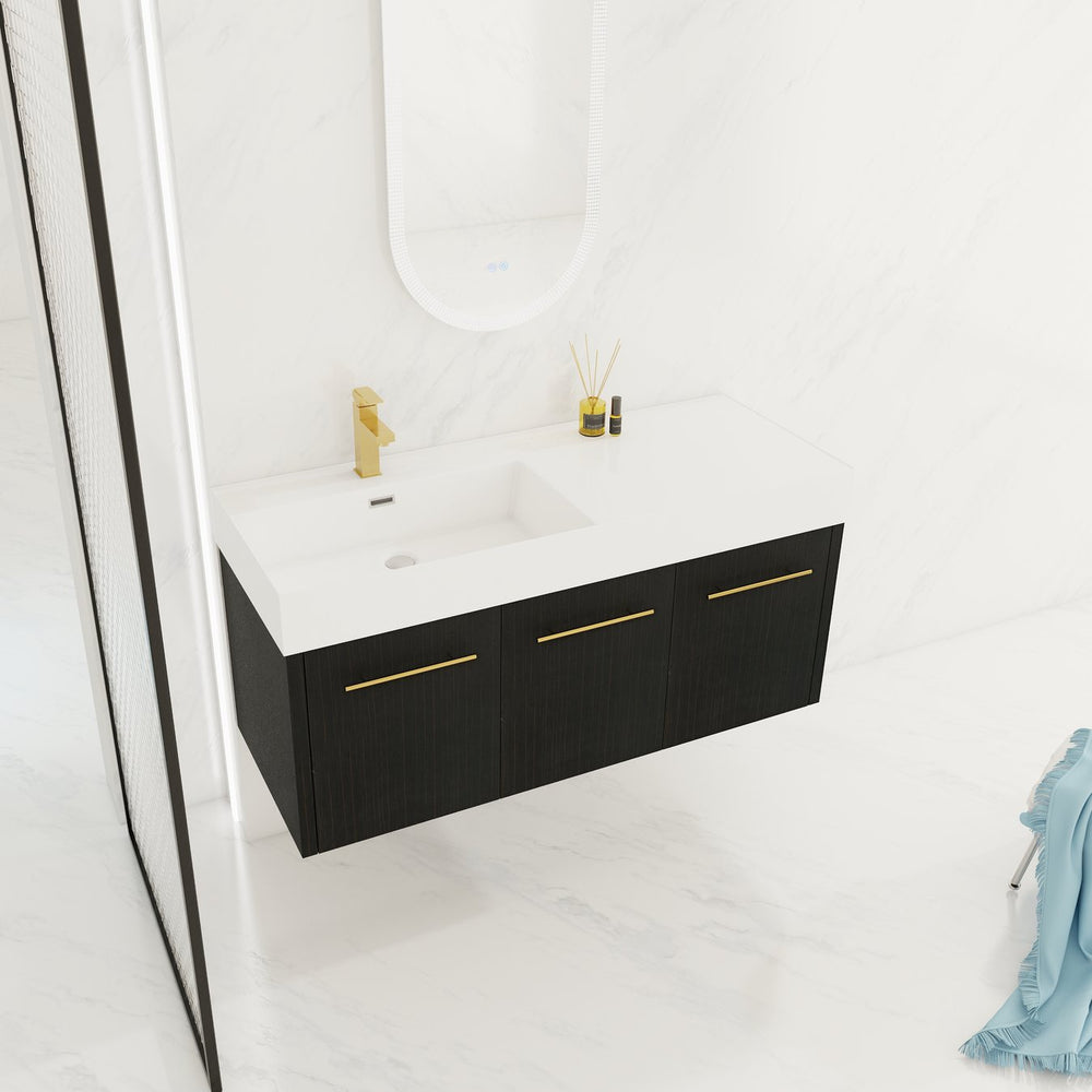 English Elm 48 Inch Wall-Mounted Bathroom Vanity With Sleek Resin Sink, Soft-Close Cabinet, Space-Saving Design W999S00263