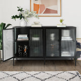 4-Door Tempered Glass Cabinet w/ Adjustable Shelf, Anti-Tip Feet - Black