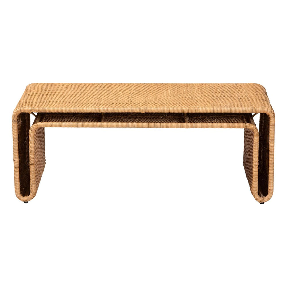 English Elm Laminated Rattan Side Table Hourglass Sculptural Boho Accent for Living Room Bedroom B2750P467829