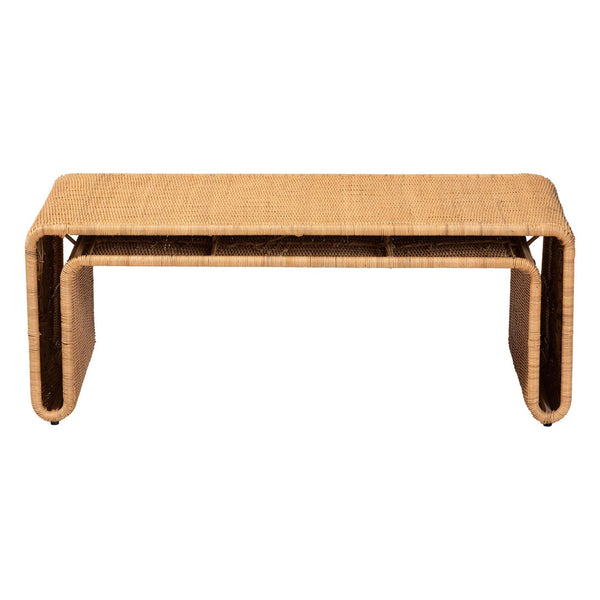 English Elm Laminated Rattan Side Table Hourglass Sculptural Boho Accent for Living Room Bedroom B2750P467829