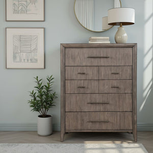 English Elm Avana Five Drawer Chest Poplar Acacia Veneer Mid Century Bedroom Storage Fully Assembled B108P468532