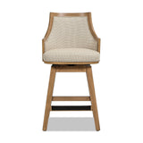 English Elm Bahama 26" Cane Rattan High-Back Swivel Counter Stool With Recessed Arms, Taupe Beige Textured Weave