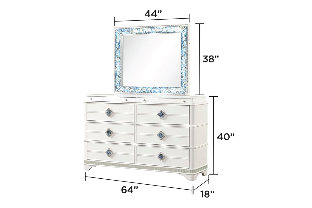 English Elm Laguna Modern Wood Frame Mirror with Blue Marble Accents, Crystal Embellishments & LED Lighting G150108981