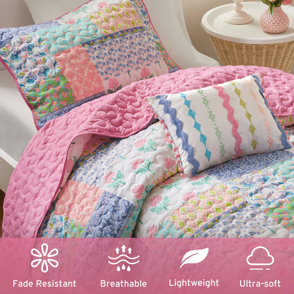 English Elm 3-Piece Twin/Twin Xl Quilt Set In Soft Pink – Cozy Comfort With Sham & Decorative Pillow Included! B035P408451