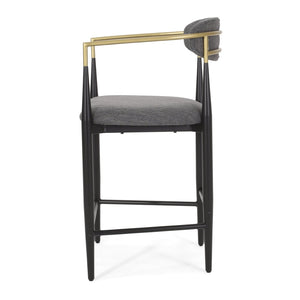 English Elm Counter Stools Set of Two Upholstered Matte Black Iron Frames with Gold Trim Modern N771P392273C