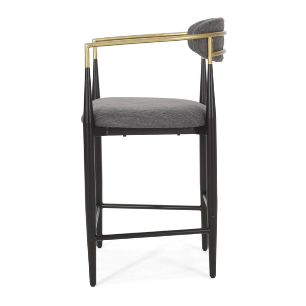 English Elm Counter Stools Set of Two Upholstered Matte Black Iron Frames with Gold Trim Modern N771P392273C
