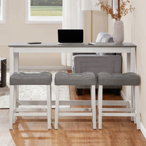 English Elm 4 Rustic Bar Table Set with Built-In Power, USB & Type-C, Water-Resistant Wood Grain Top, 59" L x 35.5" H Grey+White W1998P324488