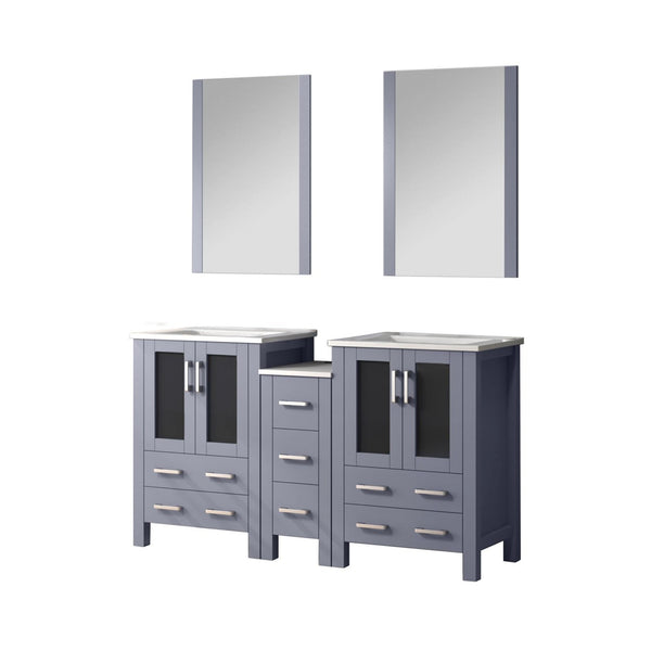 English Elm Dark Grey Double Bath Vanity With White Ceramic Top, Side Cabinet & Matching 22 In. Mirrors Set B2731S00593