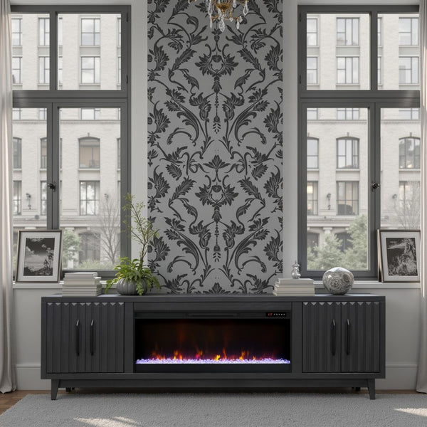 English Elm Radiance 94-Inch Black Fireplace Tv Stand For 100-Inch Tvs - Modern Design With Electric Heat! B108P345212-GIGA