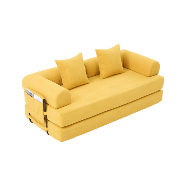 English Elm UNITED modular foldable sofa with metal frame, corduroy upholstery, side pocket & quick assembly convenience Mustard yellow W1568P375635