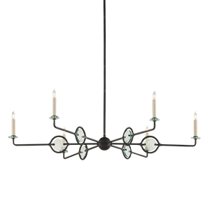 Privateer Modern Bronze Chandelier with Recycled Glass, Adjustable Height, Elegant Blacksmith Finish