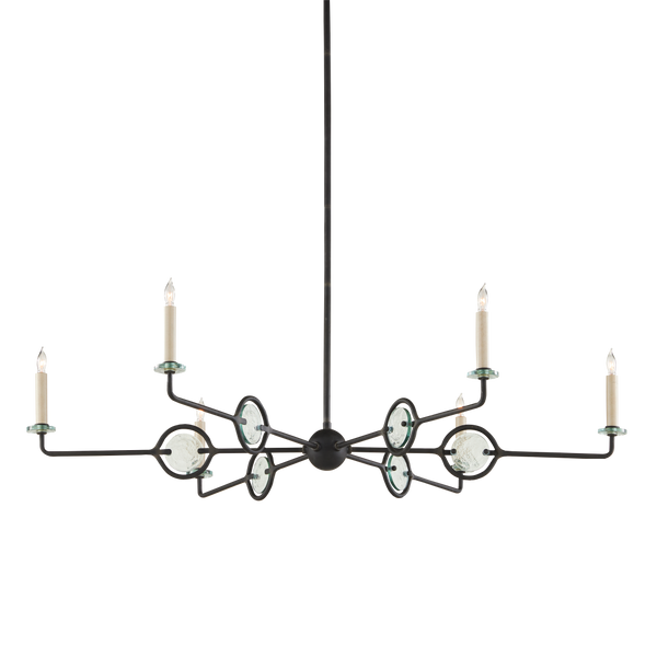 Privateer Modern Bronze Chandelier with Recycled Glass, Adjustable Height, Elegant Blacksmith Finish