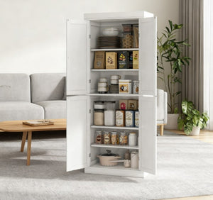 English Elm Nordic Shaker Freestanding Pantry Cabinet Black Wood Grain Finish Six Tier Kitchen T3971P428238