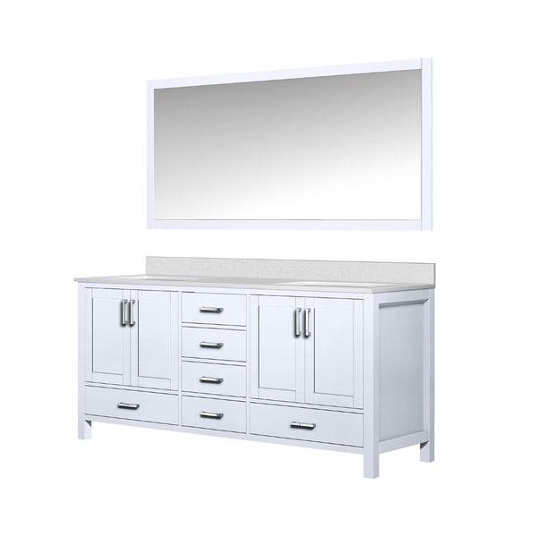 English Elm White Double Bath Vanity Set With White Quartz Top & 70 In. Mirror - Elegant Storage & Style! B2731S00704-GIGA