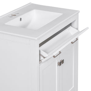 English Elm 30-inch Modern Bathroom Vanity with Ceramic Sink, Gold Accents, Solid Wood Frame, Soft-Close Doors and Ample Storage White WF324045AAK