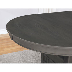 English Elm Oval 60-inch Extension Leaf Dining Table with Medium Grey Finish, Storage Base & Open Shelf B016P369261