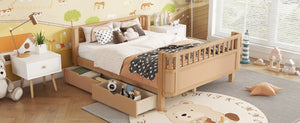 English Elm Full Solid Wood Kids Platform Bed with Guardrail, Low-Profile Durable Pine & MDF, 350LB Capacity Natural 69.69 L x 18.5 W x 8.66 H W2593P331687