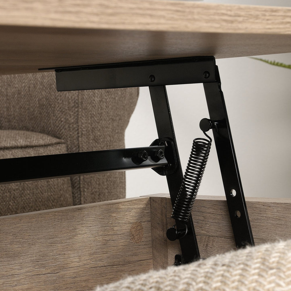 English Elm Lift-Top Coffee Table With Hidden Storage & Open Shelves - Modern Brown Finish For Versatile Living Spaces B356P367802