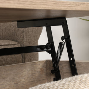 English Elm Lift-Top Coffee Table With Hidden Storage & Open Shelves - Modern Brown Finish For Versatile Living Spaces B356P367802