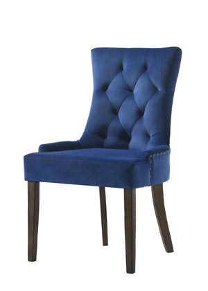 English Elm Farren Blue Velvet Side Chair Set of 2 with Tufted Back, Nailhead Trim, Plush Upholstery, Oak Finish B2726P264603