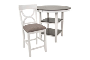 English Elm 5-pcs Modern Counter-Height Dining Set with Round Table, Under-Table Storage Shelves, 4 Chairs Antique White+Gray 46 L x 46 W x 16 H B089P240467