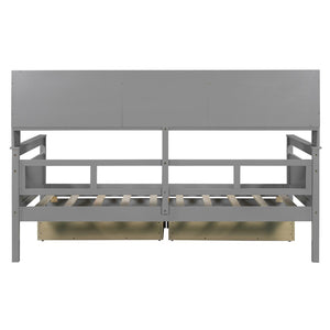 English Elm Twin Daybed with Under Bed Drawers and Built in Shelf Solid Pine Wood Frame Gray N708P245183E