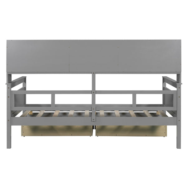 English Elm Twin Daybed with Under Bed Drawers and Built in Shelf Solid Pine Wood Frame Gray N708P245183E