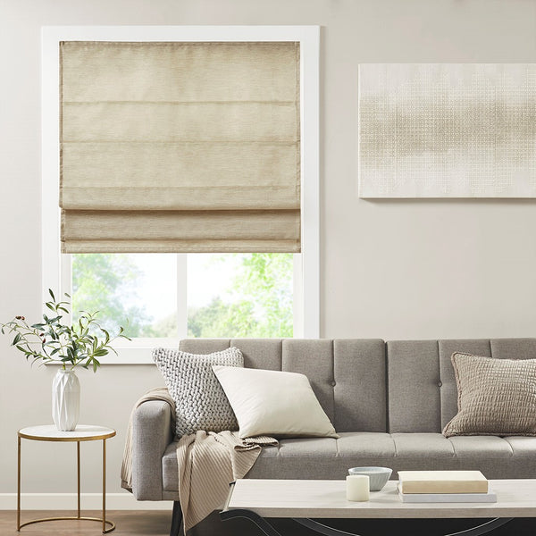 English Elm Printed Faux Silk Room Darkening Cordless Roman Shade with Thermal Backing, OEKO‑TEX Certified Energy Efficient Window Covering taupe 6.04 L x 11.42 W x 7.48 H B03598313