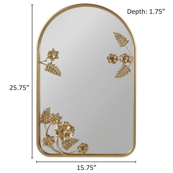 English Elm Arched Gold Metal Floral Wall Mirror 25.75"H — Decorative Iron Leaf Frame, Lightweight 8 lb Accent Piece B035129256