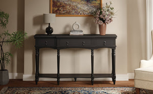 English Elm [video] Solid Pine Console Table Ornate Carved Legs Copper Hardware Soft-close Drawers Black N759P433566B