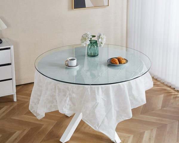 English Elm Tempered Clear Glass Round Table Top 120cm Slim Profile for Modern Dining Spaces W234P192020